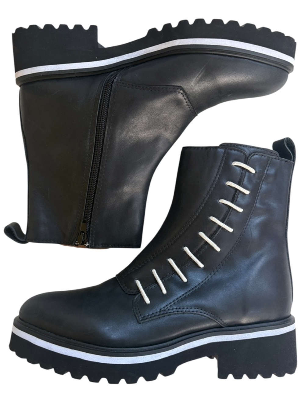 NWOT ALL BLACK Leather Side Cord Boots Black Size 8.5 Retail $269.00